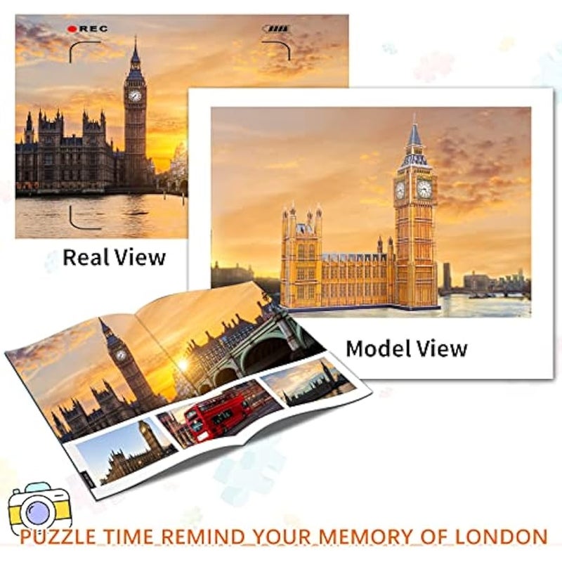 مجموعة احجيات ثلاثية الابعاد للبالغين والاطفال، مجموعة نماذج بناء معمارية لمدينة لندن بيغ بن سيتي، مجموعة احجية ثلاثية الابعاد للحرف اليدوية، العاب تجميع تعليمية للعائلة، هدايا للاولاد والبنات 10-12-14، 190 قطعة - Image 4